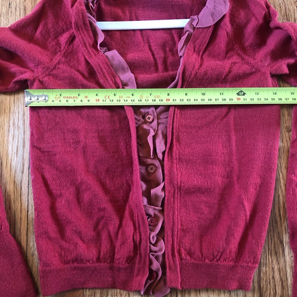 J Crew red Ruffled Cardigan - Picture 2 of 6